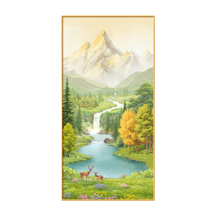 金山画靠山图玄关装饰画简约大气风景山水画入户走廊过道聚财挂画