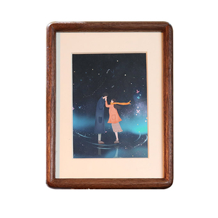 黑胡桃实木圆角迷你摆台实木小相框结婚照亲子照洗照片装裱