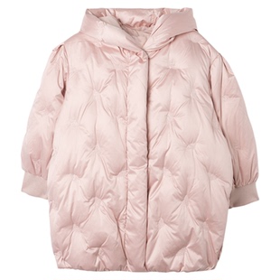 Mitti童装冬季90鸭绒女童稻穗绣花连帽羽绒服中长款儿童外套