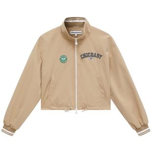 美特斯邦威时尚外套女春季新款长袖翻领夹克抽绳立领宽松短款上衣