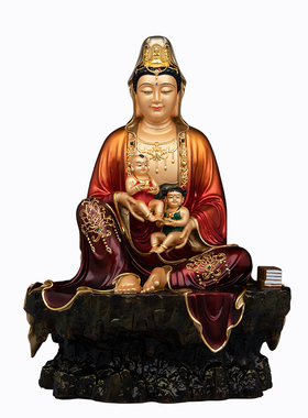 送子观音铜古彩家用供奉摆件