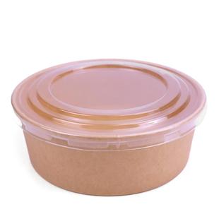 一次性圆形牛皮纸打包盒外卖水果切盒沙拉碗轻食餐盒纸碗带盖商用
