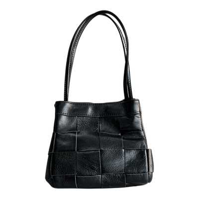 外贸尾单头层牛皮编织小众菜篮子