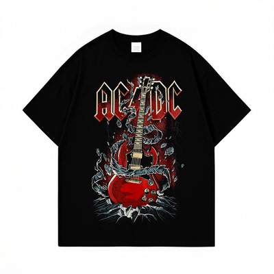 AC/DC乐队印花数码直喷欧美重金属炸街摇滚男女纯棉短袖T恤上衣夏