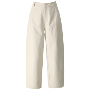 杏色休闲弯刀裤女2026新款春季小个子裤子九分镰刀西装裤阔腿裤