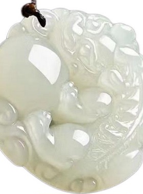 大漏天然白玉貔貅吊坠正品玉石抱球皮丘项链有求必应玉坠玉男女款