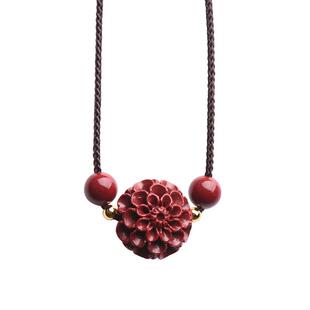 天然原矿朱砂吊坠锁骨项链女士个性饰品本命年复古风送女友礼物