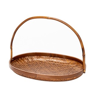 竹编小提篮古风茶点盘小果盘零食盘竹篮子点心手提篮圆形托盘摆件