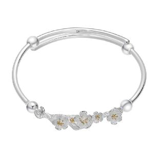 臻汇银足银999桃花手镯女中国白银纯银桃夭镯子轻奢小众生日礼物