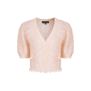 MARYLING玛俪琳初秋新品浅粉色V领针织开衫A1EFW08050