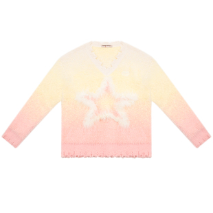 ziziFei秋冬季美式复古设计感粉黄渐变星星毛毛温柔上衣V领毛衣女