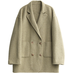 CV大码女装 初冬新款高级质感气质羊毛双面毛呢外套西装式呢大衣