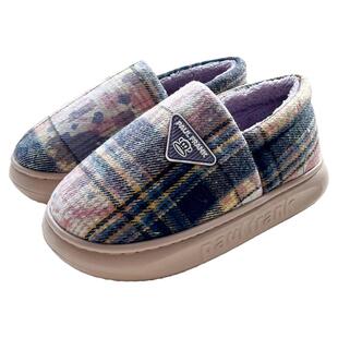 大嘴猴2025新款格子棉拖鞋厚底男女情侣厚底外穿保暖居家毛绒棉鞋