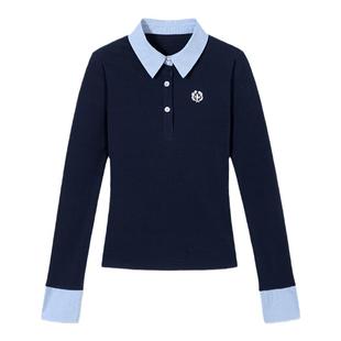 PSO Brand女装【假两件】美式学院风衬衫领POLO长袖上衣修身春秋
