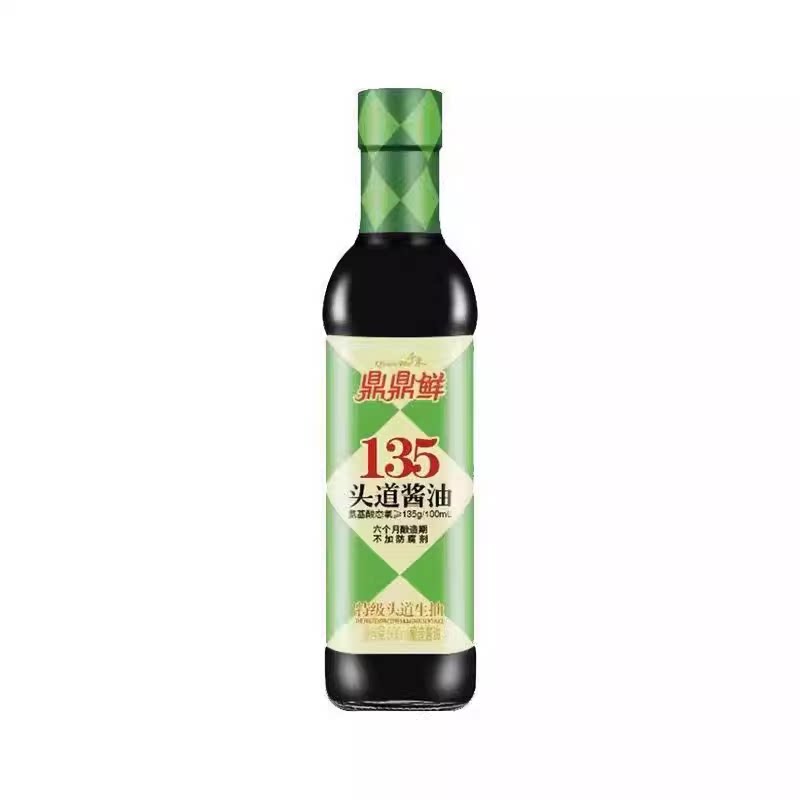 千禾鼎鼎鲜135头道酱油500ml玻璃瓶生抽凉拌特级头道无碘头道酱油