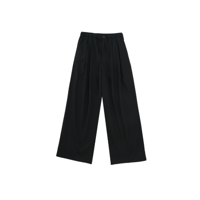 双褶松紧腰抽绳西装裤