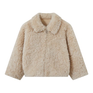 senbaby童装女童毛毛外套加绒保暖冬季韩式儿童拉链翻领毛茸外套