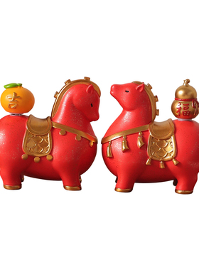 高颜值新年礼品一对马摆件
