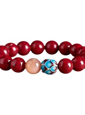 男女款S925银烧景泰蓝朱砂手链