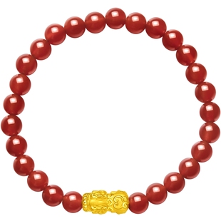 【节日礼物】周大福文化祝福精致貔貅足金黄金红玉髓手串送礼情侣