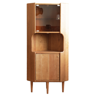 樱桃房间实木角柜北欧复古墙角柜三角形玻璃置物架客厅五角边柜