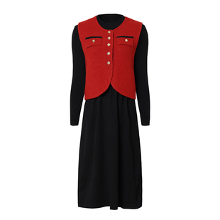 海青蓝 套装连衣裙秋冬女2025年新款高端设计感马夹两件套裙子