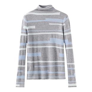 日神早秋纯羊绒衫女2025新款堆堆领拼色条纹针织毛衣通勤百搭打底