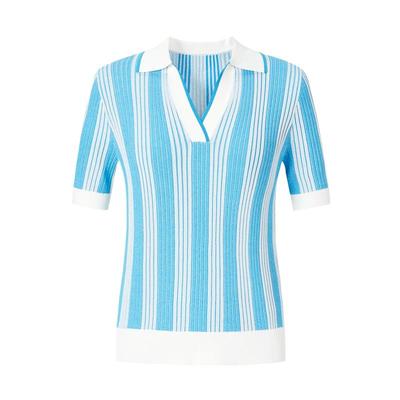 IMM尹默女装条纹航海系薄款翻领条纹短袖针织上衣夏