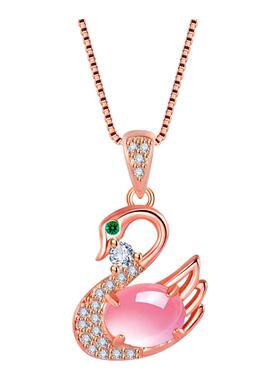 儿童粉晶项链女童可爱猫咪项链爱心吊坠小众设计感少女心锁骨链