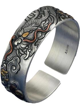 千锤佳艺纯手工足银满雕银手镯