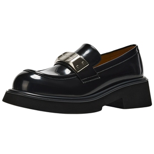 Rosa Bianca厚底增高真皮乐福鞋女2026春新黑色英伦风miu系小皮鞋