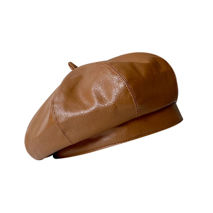 韩国PU皮质贝雷帽女帽子秋冬英伦百搭文艺画家帽港风南瓜帽八角帽