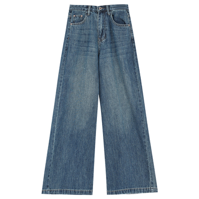 ABWEAR 25年早秋新款显瘦高腰阔腿牛仔裤宽松水洗设计感直筒长裤