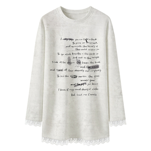 德绒打底衫女蕾丝内搭大码长袖宽松慵懒风中长款上衣女遮屁股洋气