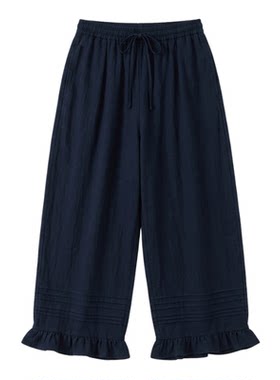 a02压褶荷叶边灯笼裤女夏季2026休闲宽松通勤九分裤休闲裤女夏