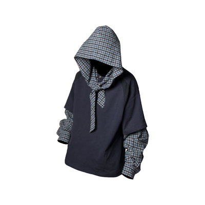 可拆卸兜帽多穿法肌理格纹衬衣