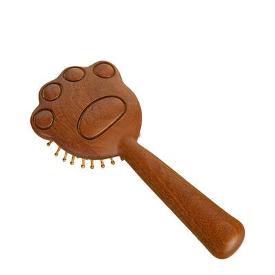 红檀香木气垫梳小猫爪卡通