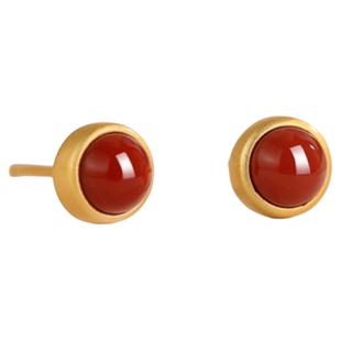 18K金南红玛瑙耳钉 女新中式复古纯银朱砂红豆耳环本命年圣诞礼物