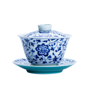 诚德轩手绘青花缠枝三才杯景德镇陶瓷盖碗单个泡茶碗带盖高档茶具