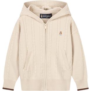 暇步士童装儿童针织开衫25秋冬新品男童休闲连帽线衣女童毛衣外套