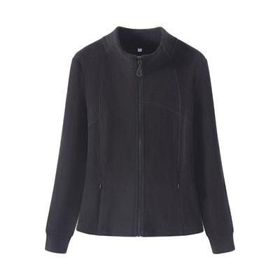 NOW真维斯黑色摇粒绒外套女2025新款秋冬修身内搭冲锋衣抓绒内胆