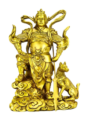 铜二郎神神像摆件黄铜杨戬二郎真君带哮天犬家用供奉神像铜器摆设