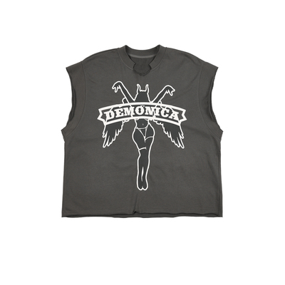 复古插画印花破坏领口构坎肩背心