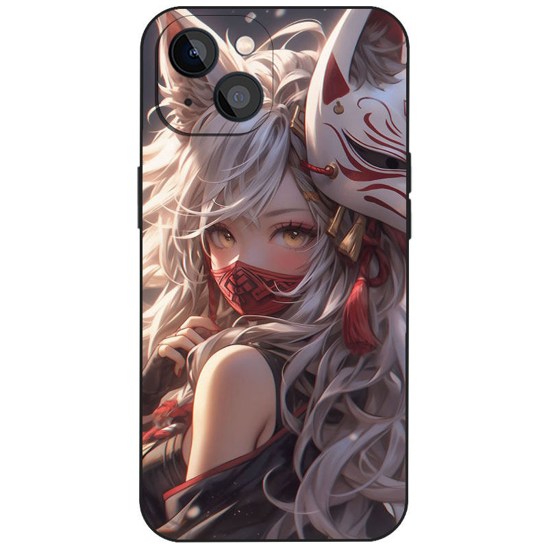 可爱狐狸面具少女插画手机壳适用苹果16小米15华为14液态硅胶VIVO动漫13二次元OPPO磁吸iPhone17ProMax保护套