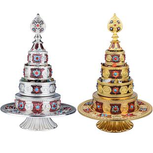 藏村八吉祥雕花金色曼扎盘修盘家用曼茶罗供曼扎宝石曼达盘摆件