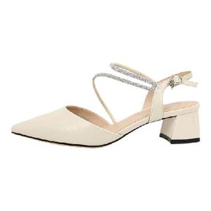 Safiya/索菲娅新款简约优雅百搭尖头粗跟凉鞋优雅气质清爽透气女