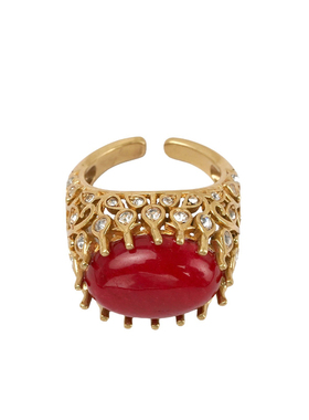 中古复古黄铜镶嵌巴洛克戒指女红色时尚百搭气质手饰镶钻轻奢饰品