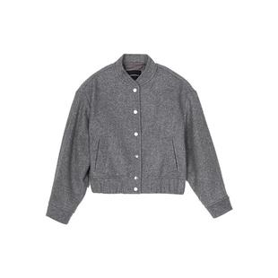 CLUB MONACO羊毛混纺女装立领人字纹时髦运动休闲毛呢短外套