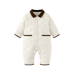 babylove婴儿连体衣外出秋冬薄夹棉保暖宝宝哈衣防风防寒三防棉服