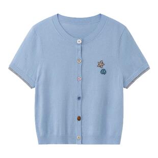 DIDDI MODA 假两件海星珠绣针织短袖开衫外套2025开春上衣